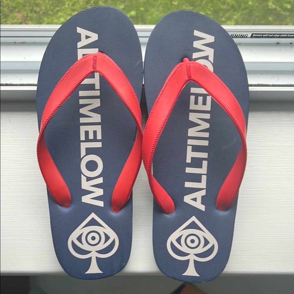Unisex All Time Low Red and Blue Flip Flops